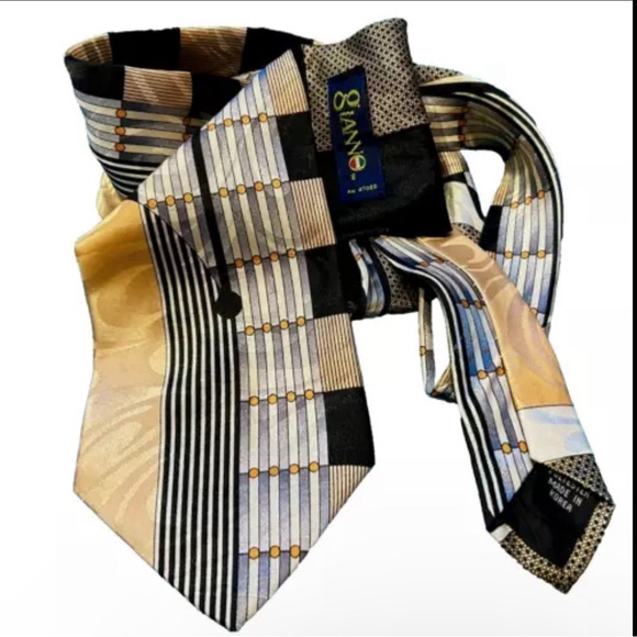 GIANNO Men’s Neck Tie • Peach & Black Abstract Design • 60"L 4” W - Picture 5 of 8